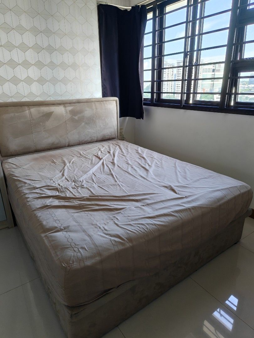 Queen Size Storage Bed Frame - Beige
