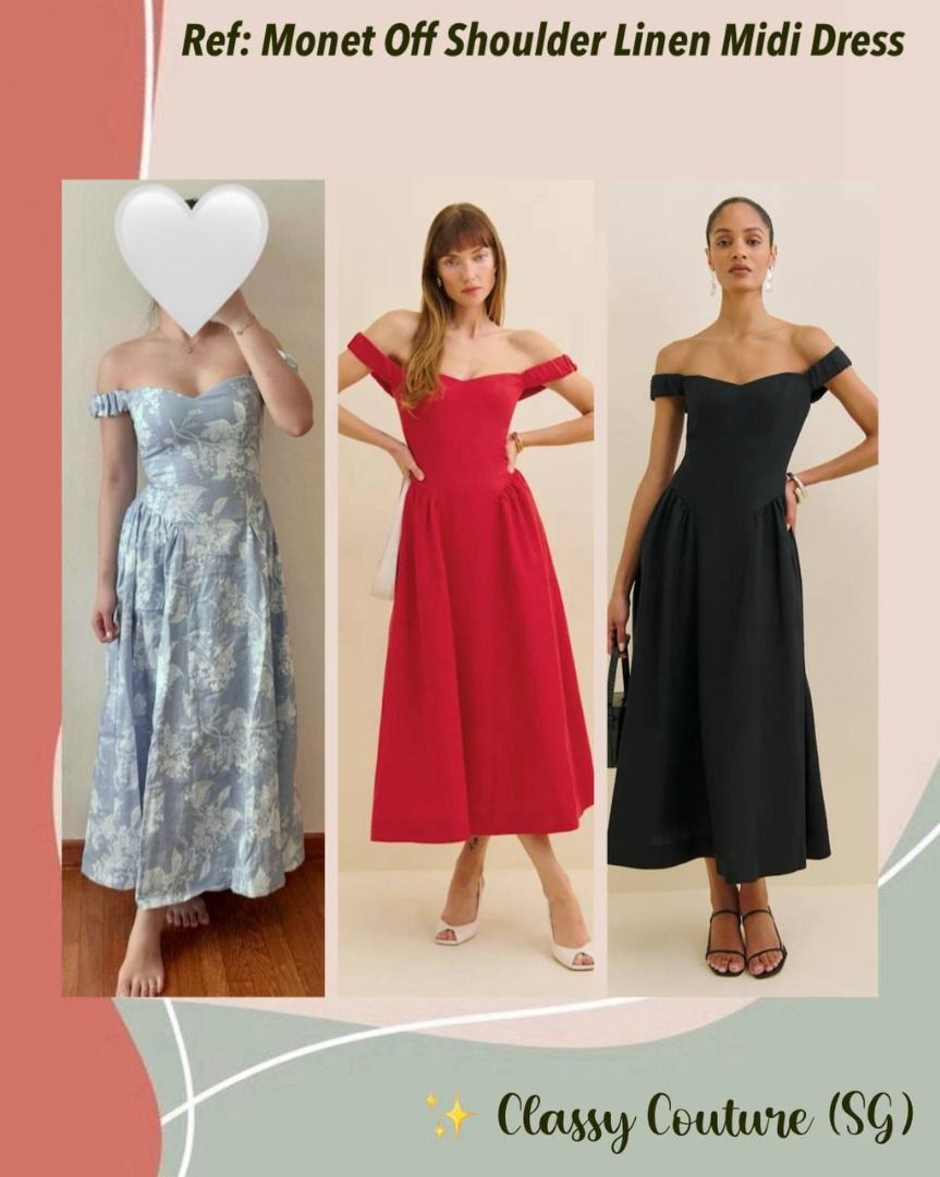 Reformation Monet Linen Off Shoulder Midi Dress, Women's Fashion, Dresses &  Sets, Dresses on Carousell