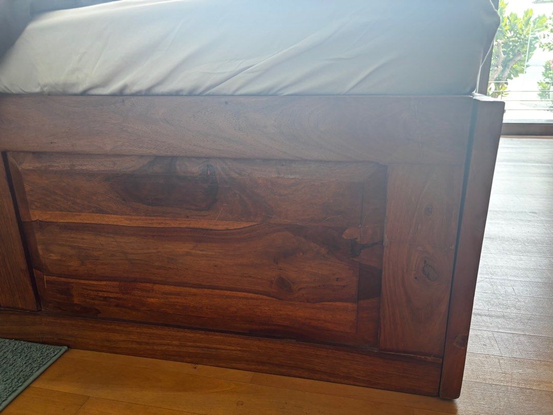 Solid Sheesham Wood Bed Frame with Storage65075081718914119