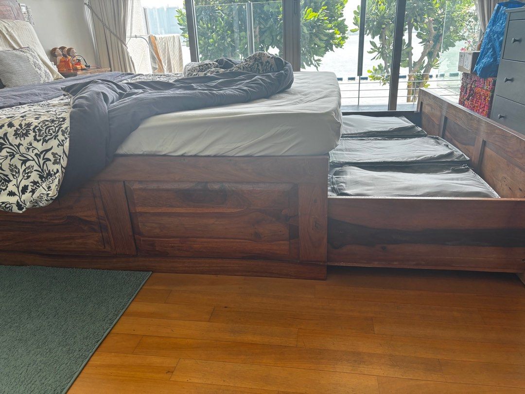 Solid Sheesham Wood Bed Frame with Storage65075081718914116
