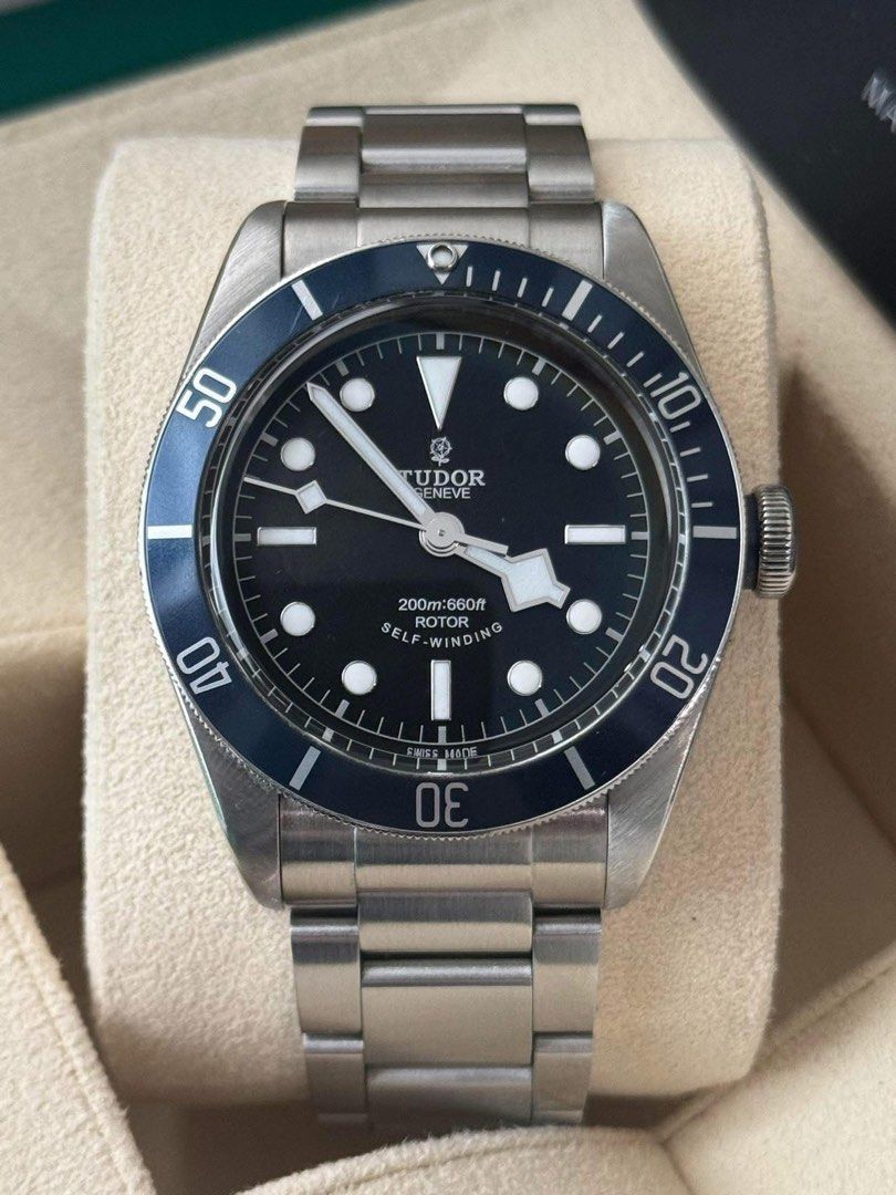 Tudor Black Bay Heritage blue 41mm (Category: Luxury Watches) located in Manila. Submitted by watchguyph (Listing ID 1383283408, Image 1). Description: TUDOR BLACK BAY HERITAGE BLUE – ROSE LOGO | 165K FAST DEAL 41mm 2016 model – Rare Rose Logo (pre-shield) Automatic Full set (box & papers) Condition 9.7/10 Fast deal: ₱165,000 only 📩 PM for inquiries.
