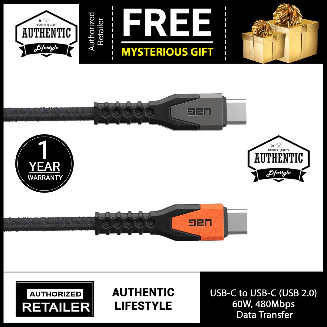 UAG Kevlar Core USB-C to USB-C 60W 480 Mbps Data Transfer 1.5M Power ...