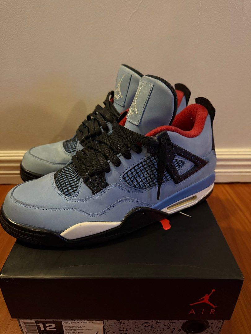Air Jordan 4 Retro Travis Scott Cactus Jack (Category: Sneakers) located in Manila. Submitted by owishiii (Listing ID 1383606053, Image 2). Description: Slightly Used Authentic Air Jordan 4 Retro Travis Scott Cactus Jack University Blue/Black Mens’ US 12 / 30 cm Flaws: Please see photo Paint crack on outer soles Repairable at reputable sneaker spa MOP: GCash/Maya or BDO Delivery: Lalamove or GrabEx to be shouldered by buyer Item location: Multina
