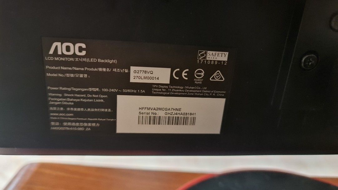 AOC G2778VQ 27" LED Monitor63205799907971111
