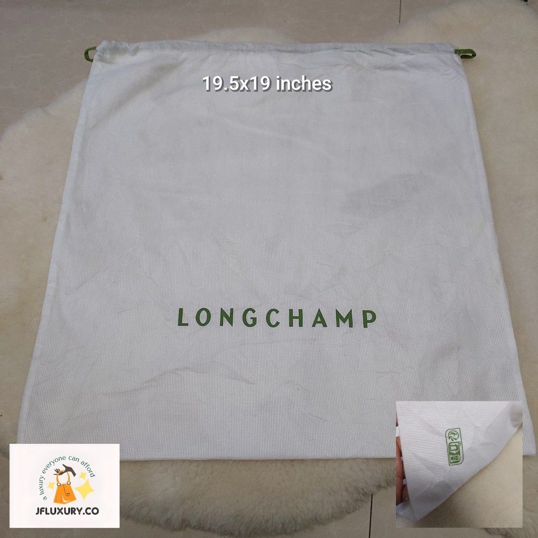 Authentic Longchamp dust bag 19.5x19 inches (Category: Luxury Bags & Wallets) located in Manila. Submitted by jfluxury.co (Listing ID 1383652458, Image 1). Description: excellent condition no flaws bought in Japan 🇯🇵 💯% Authentic. 😊 Money back guarantee. 😊 Clean and ready to use na..