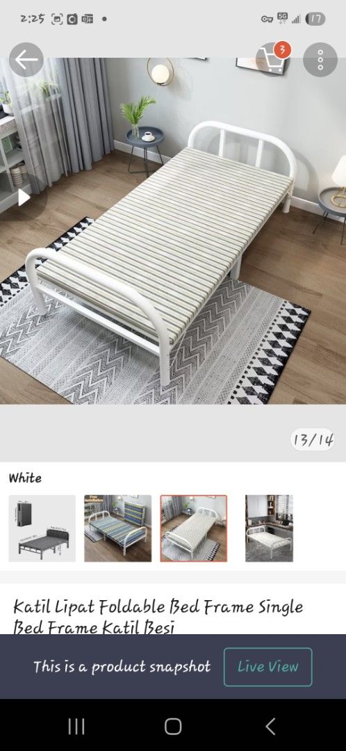 Foldable Single Bed Frame - White