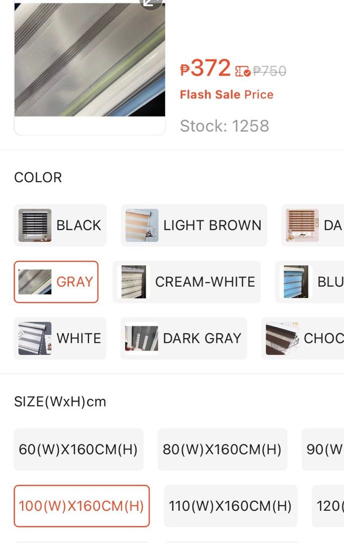 Grey color Korean blinds (Category: Curtains & Blinds) located in Manila. Submitted by letsirkrom34542 (Listing ID 1383595501, Image 2). Description: Korean blinds color grey not use. Sizes available Width x height: 110cm x 160cm (x1)=₱ 370 100cm x 160cm (x2)= ₱270/piece RFS: wrongly bought the sizes Slightly negotiable or buy ALL for ₱850 Meet up or book your own courier Thanks for browsing! 👍.