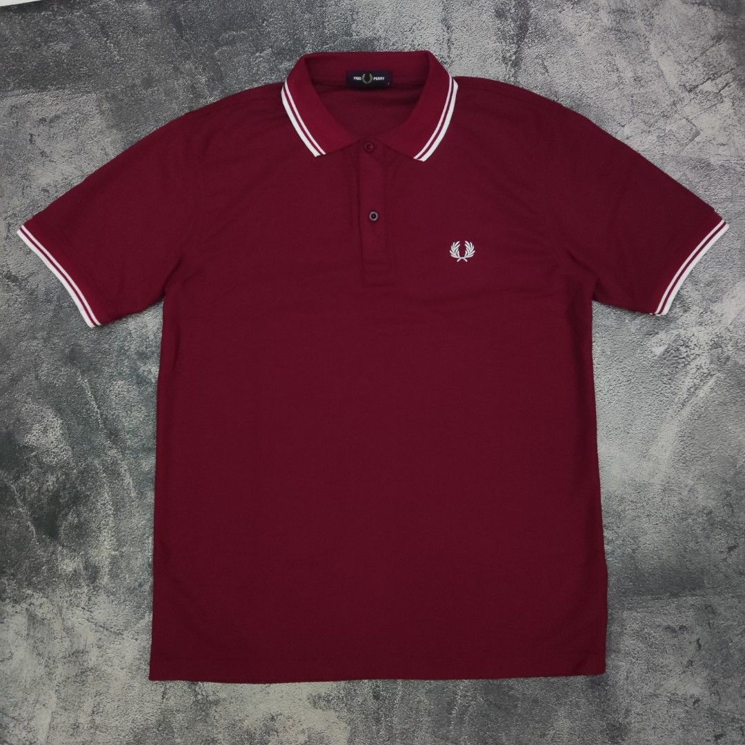 Maroon Fred Perry Polo Logo Fred Perry Plain Polo Shirt Oxblood At