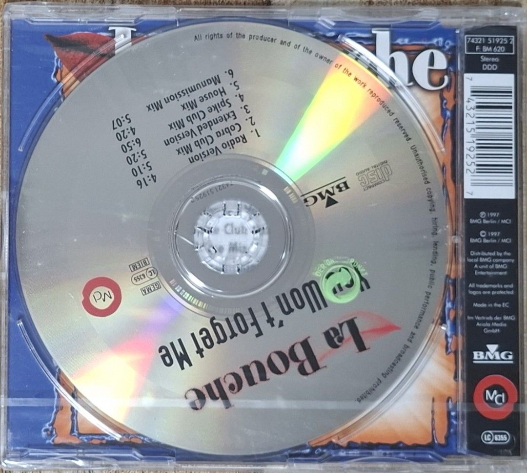 La Bouche - You Won't Forget Me CD (Category: CDs & DVDs) located in Singapore. Submitted by masterkt88 (Listing ID 1383649190, Image 2). Description: Original CD of La Bouche's hit single "You Won't Forget Me". Includes multiple remixes. A must-have for any 90s dance music fan! Brand new and sealed PM for interested.