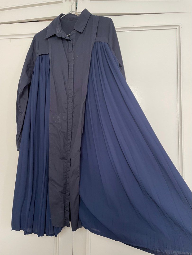 Long Sleeves Dress with Pleats (Category: Others Tops) located in Cainta. Submitted by nancygoreng (Listing ID 1383497407, Image 1). Description: Dark blue chiffon pleats add drama to this shirt dress Can fit up to Women’s Large Has minor stains that can be removed with cleaning.