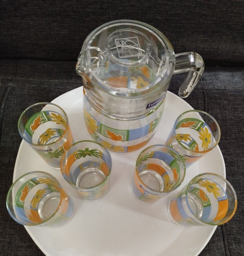 Luminarc Valensole 7 pc Glass & Pitcher set (Category: Pitchers & Dispensers) located in Paranaque City. Submitted by missteks1016 (Listing ID 1383487053, Image 3). Description: Luminarc Valensole 7pc glass & pitcher set condition: new and never been used, with box ( still in good condition).