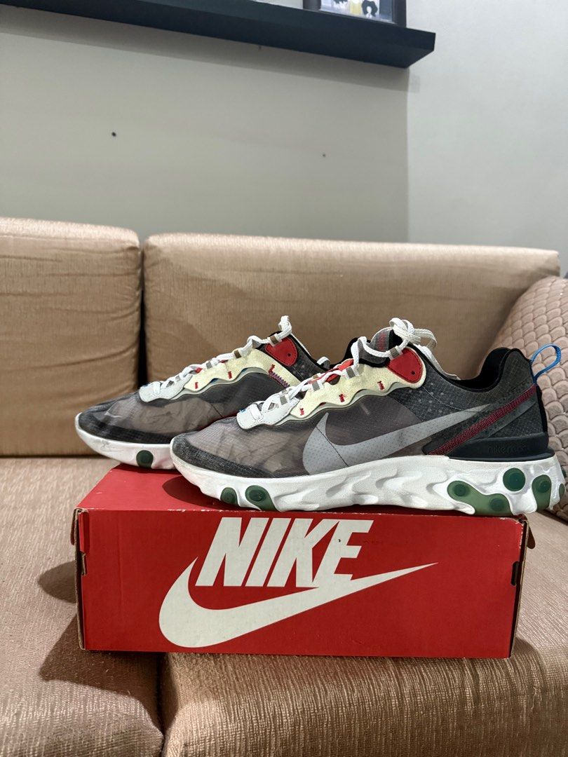 Nike react elements 87 (Category: Sneakers) located in Singapore. Submitted by secondtake. (Listing ID 1383565195, Image 3). Description: Nike react elements red blue anthracite Condition : 9/10 ( do note the discolouration at the back as was kept in storage) Only worn twice. Nego for fast deal. Rfs: underutlised and clearing space as I’m shifting out soon. Comes with box. Tags new balance asics streetwear sneakers shoes adidas nike not .