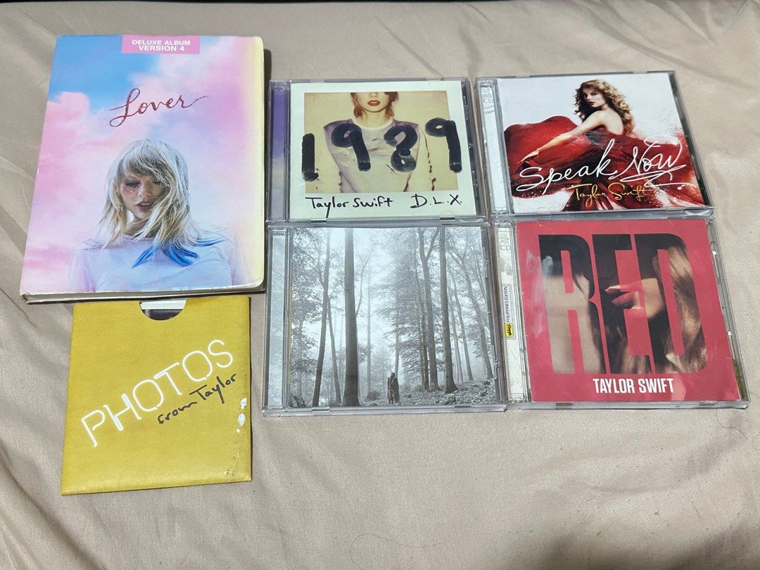 Taylor Swift Albums Take All (Category: CDs & DVDs) located in Manila. Submitted by lalalyy (Listing ID 1383631310, Image 1). Description: Taylor Swift Albums Take All shipping from QC via lalamove/grab/LBC MOP: BPI, Gcash 1800 Inclusions: Lover Deluxe Version 4 Folklore In the Trees CD 1989 Deluxe CD Speak Now Deluxe CD (with scratches) RED album (broken case).