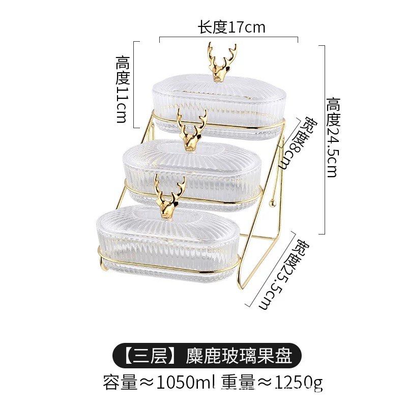 由 goodgoodsgoodprice (刊登 ID 1378531782，圖片 1) 提交，位於 台北市 (Taipei) 的 小熊麋鹿創意玻璃水果盤帶蓋家用客廳多層乾果盤點心零食盤網紅輕奢風收納盒 (類別：食物整理及儲存)，說明：。