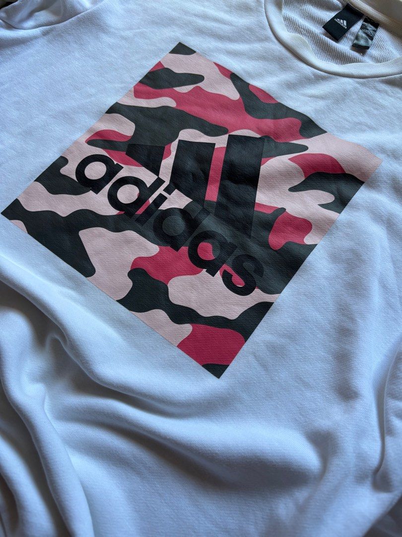 Adidas Camouflage Big Logo Sweater (Category: Activewear) located in Caloocan City. Submitted by keepinhighl (Listing ID 1378499221, Image 2). Description: Adidas Sweater 27x21.5 Large on Tag .