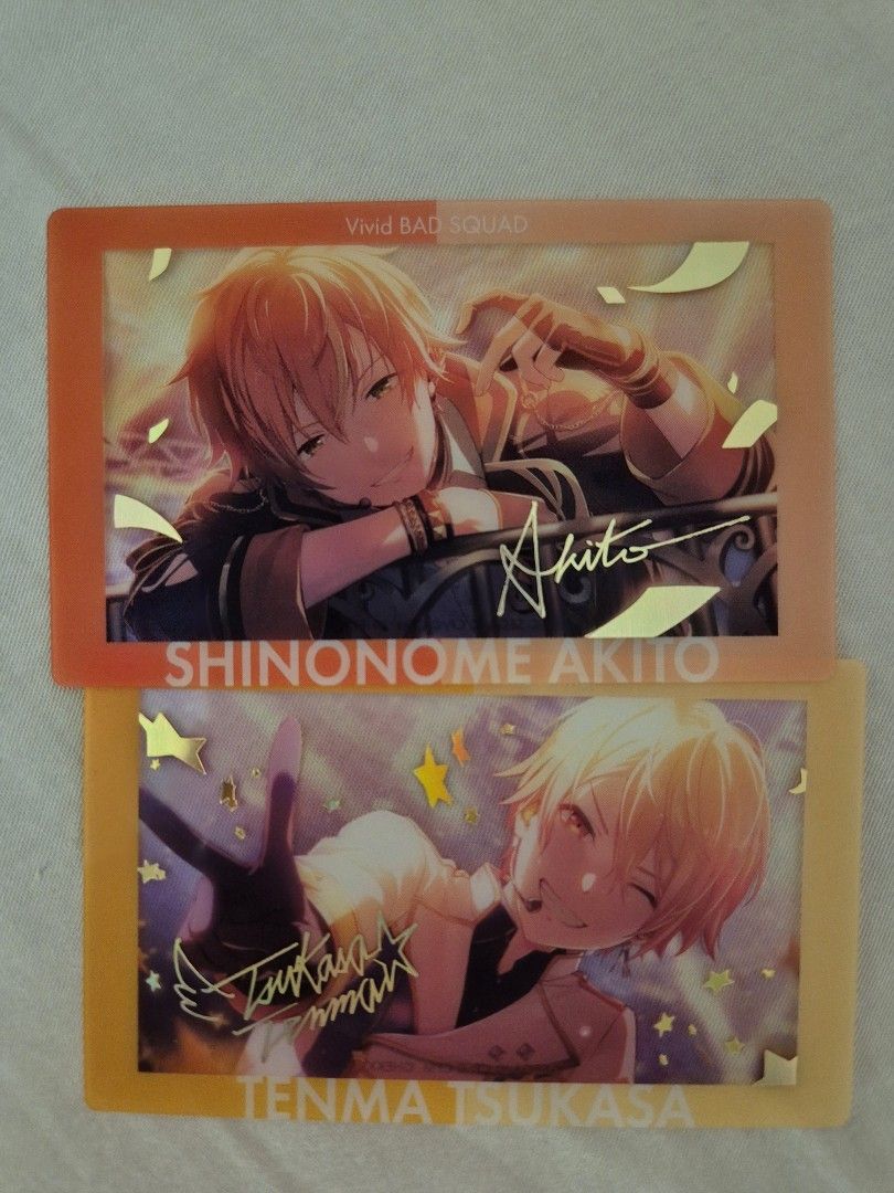 Akito and Tsukasa Project Sekai x Enstars Card (Category: Toys & Games) located in Singapore. Submitted by sh3onli (Listing ID 1378379315, Image 1). Description: translucent rare card $15 each tsukasa taken akito sold.