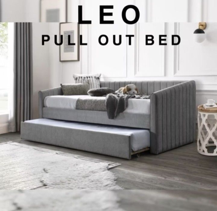 Bed frame | Pull out bed | Double layer bed | Double stack bed (Category: Bed Frames & Mattresses) located in Singapore. Submitted by nunu.wholesale (Listing ID 1378379014, Image 1). Description: Tundle double bed Sizes -Single $419 -Super Single $439 Color -Grey -Beige Additional fee for installation Only paynow / paylah / bank transfer ✅️ Return & Refund will be arranged if unsatisfactory :).