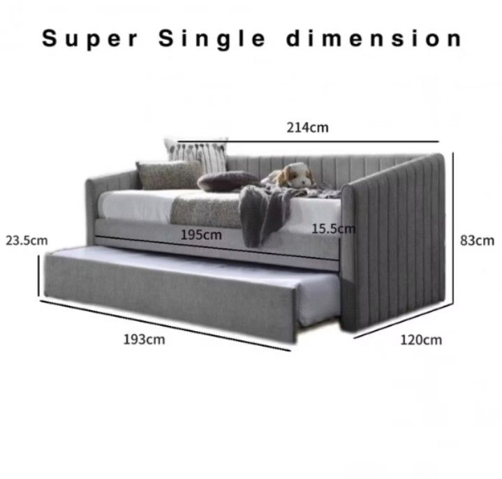 Bed frame | Pull out bed | Double layer bed | Double stack bed (Category: Bed Frames & Mattresses) located in Singapore. Submitted by nunu.wholesale (Listing ID 1378379014, Image 3). Description: Tundle double bed Sizes -Single $419 -Super Single $439 Color -Grey -Beige Additional fee for installation Only paynow / paylah / bank transfer ✅️ Return & Refund will be arranged if unsatisfactory :).