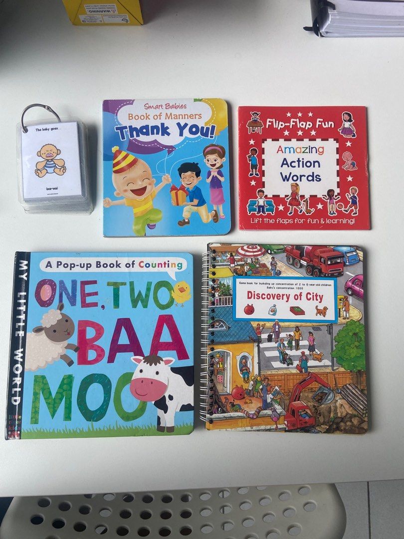 Books and Mini pop up pirate (Category: Children's Books) located in Quezon City. Submitted by francescacc (Listing ID 1378341516, Image 3). Description: Get all interactive books for 550 See flaw seen in last pic Other books in good condition Action words still new (with plastic) Mini pop up pirate may have some swords lost.