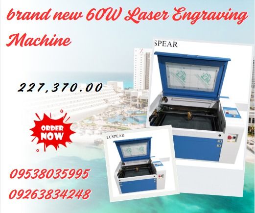 brand new 60W Laser Engraving Machine (Category: Printers, Scanners & Copiers) located in Caloocan City. Submitted by 09945233960 (Listing ID 1378346652, Image 1). Description: 1.Laser Power:60W 2.Working Area:400mm x 600mm 3.MainBoard: QianCheng 4.Worktable: Lifting Honeycomb platform(0-200mm) 5.Engraving Speed: 1000mm/s 6.Cooling Way:Water Cooling and protection system 8.Color separation: Separation of cutting up to 256 colors. 9.Cuts off the w