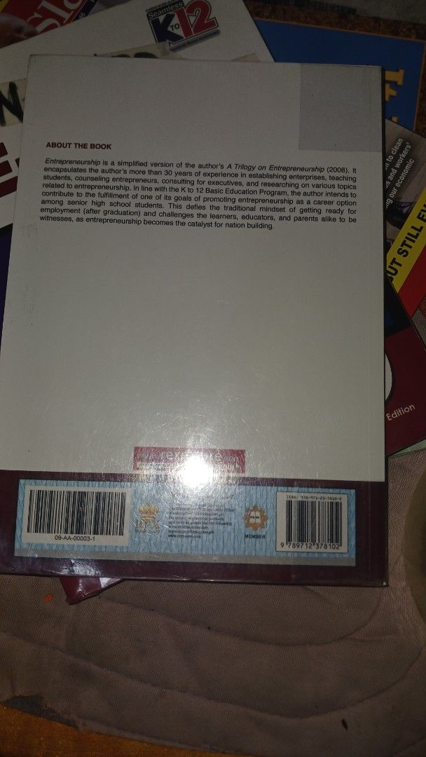ENTREPRENEURSHIP FISRT EDITION (Category: Textbooks) located in Manila. Submitted by marcas022798212 (Listing ID 1378460358, Image 3). Description: ENTREPRENEURSHIP FISRT EDITION.