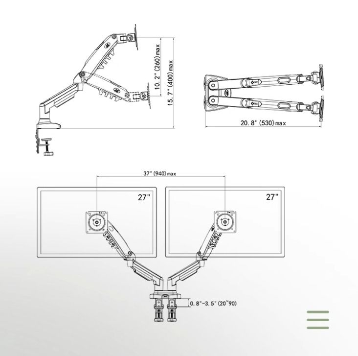 (F160)Gas spring 2 x17-27" Desktop Monitor stand with clamp/slot in base/rotate/swivel/tilt/height adjustable freely63166131016963113