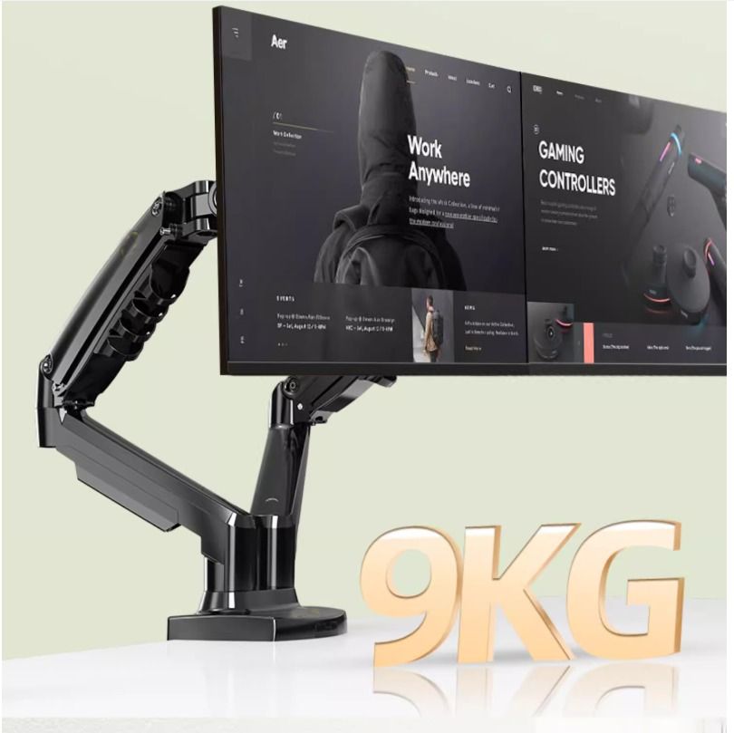 (F160)Gas spring 2 x17-27" Desktop Monitor stand with clamp/slot in base/rotate/swivel/tilt/height adjustable freely63166131016963111