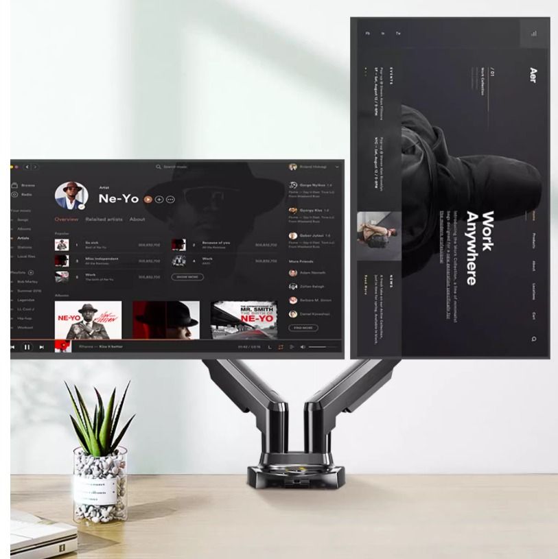 (F160)Gas spring 2 x17-27" Desktop Monitor stand with clamp/slot in base/rotate/swivel/tilt/height adjustable freely63166131016963112