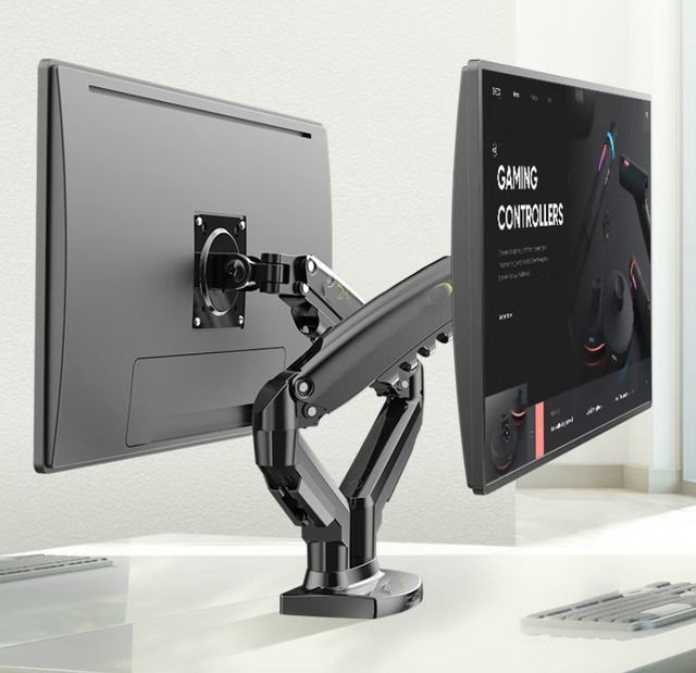 (F160)Gas spring 2 x17-27" Desktop Monitor stand with clamp/slot in base/rotate/swivel/tilt/height adjustable freely63166131016963110