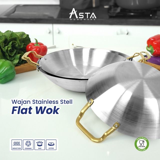 Flat wok stainless steel 30 cm Kitchen Appliances di Carousell