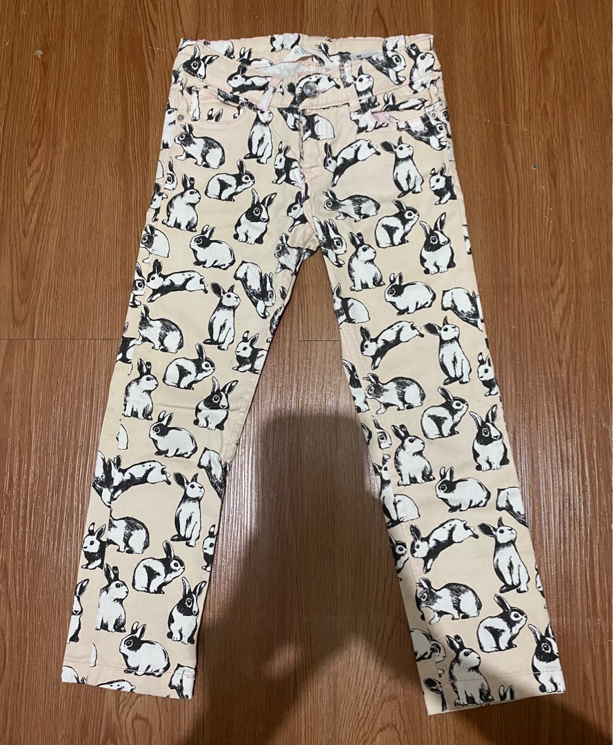 H&M Pink Jeans Motif Bunnies 4-5y
