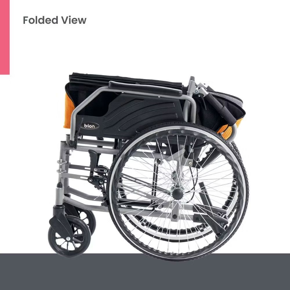 Lightweight Wheelchair - Orange and Grey (Category: Wheelchairs) located in Singapore. Submitted by babymama_essentials (Listing ID 1378398105, Image 3). Description: - Lightweight wheelchair - Comfortable orange and grey seat cushion, removable velcro for washing - Able to compact and handle bar, able to fold down and fit into car boot. - Includes footrests and armrests, able to lift up armrest/remove foot rest for easy transfer patient. - Durab