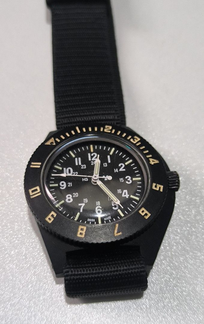Military Navigators Watch (Category: Men's Watches) located in Taguig. Submitted by j_watches007 (Listing ID 1378372453, Image 2). Description: Authentic Secondhand ⌚ Vintage Used Watch Military Navigators Watch Swiss Made MIL-PRF-46374G 6645-01-364-4042 26 millicuries NRC ID: 54-28526-01E SPO440-04-D-1170-0004 MAY 2006 CAGE 38776 Quartz Replacement Strap Buckle. Slightly Nego. ' Watch Only ' DISCLAIMER: IT'S OLD WATCHES EXPECT OF SOME SCRATCHES/