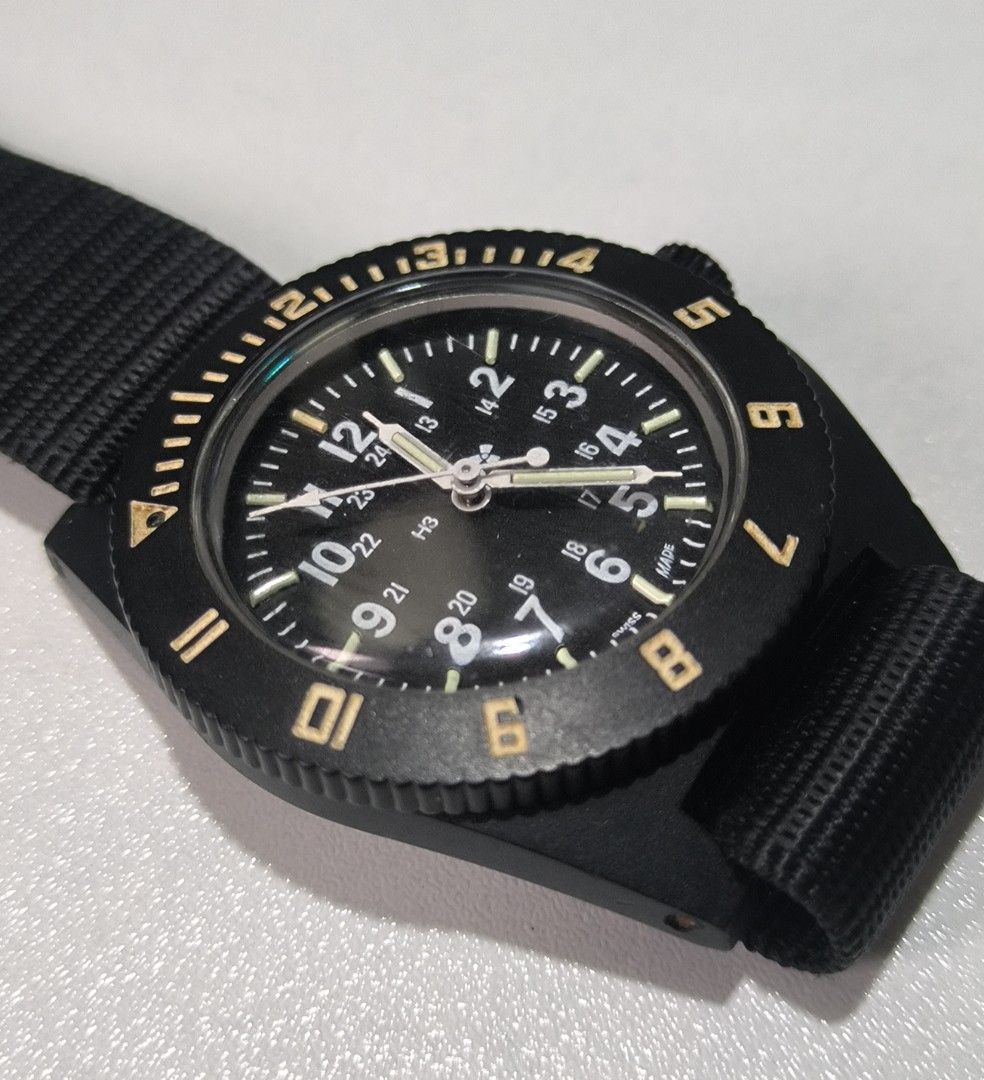 Military Navigators Watch (Category: Men's Watches) located in Taguig. Submitted by j_watches007 (Listing ID 1378372453, Image 3). Description: Authentic Secondhand ⌚ Vintage Used Watch Military Navigators Watch Swiss Made MIL-PRF-46374G 6645-01-364-4042 26 millicuries NRC ID: 54-28526-01E SPO440-04-D-1170-0004 MAY 2006 CAGE 38776 Quartz Replacement Strap Buckle. Slightly Nego. ' Watch Only ' DISCLAIMER: IT'S OLD WATCHES EXPECT OF SOME SCRATCHES/