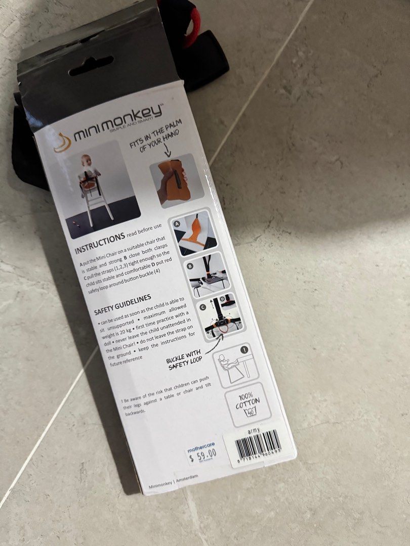 Mini monkey chair pocket (Category: Other Babies Going Out Needs) located in Singapore. Submitted by _kaylee_ (Listing ID 1378386432, Image 2). Description: Brand new. Meet up location: Bayshore park condo, Bayshore MRT, Bedok MRT, .