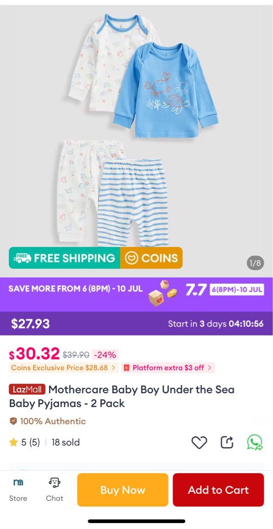 Mothercare Baby Boy Under the Sea Baby Pyjamas - 2 Pack (3-6m) (Category: Babies & Kids Fashion) located in Singapore. Submitted by danididi (Listing ID 1378410697, Image 2). Description: Soft and comfortable. Wore only one or two times as bought a lot. .