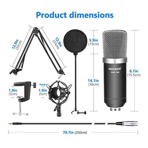 Neewer NW-700 Condenser Microphone KitProfessional Studio Condenser Microphone & NW-35 Adustable Scissor Arm Stand Kit - Shock Mount Included1447363221781865730111