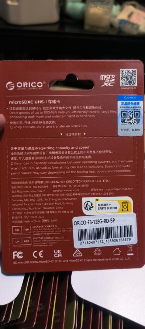 Orico Micro SD Memory Card 128GB 100MB/S bnew sealed (Category: Memory & SD Cards) located in Caloocan City. Submitted by cappfinds86177 (Listing ID 1378487350, Image 2). Description: bnew can do cod via lalamove.