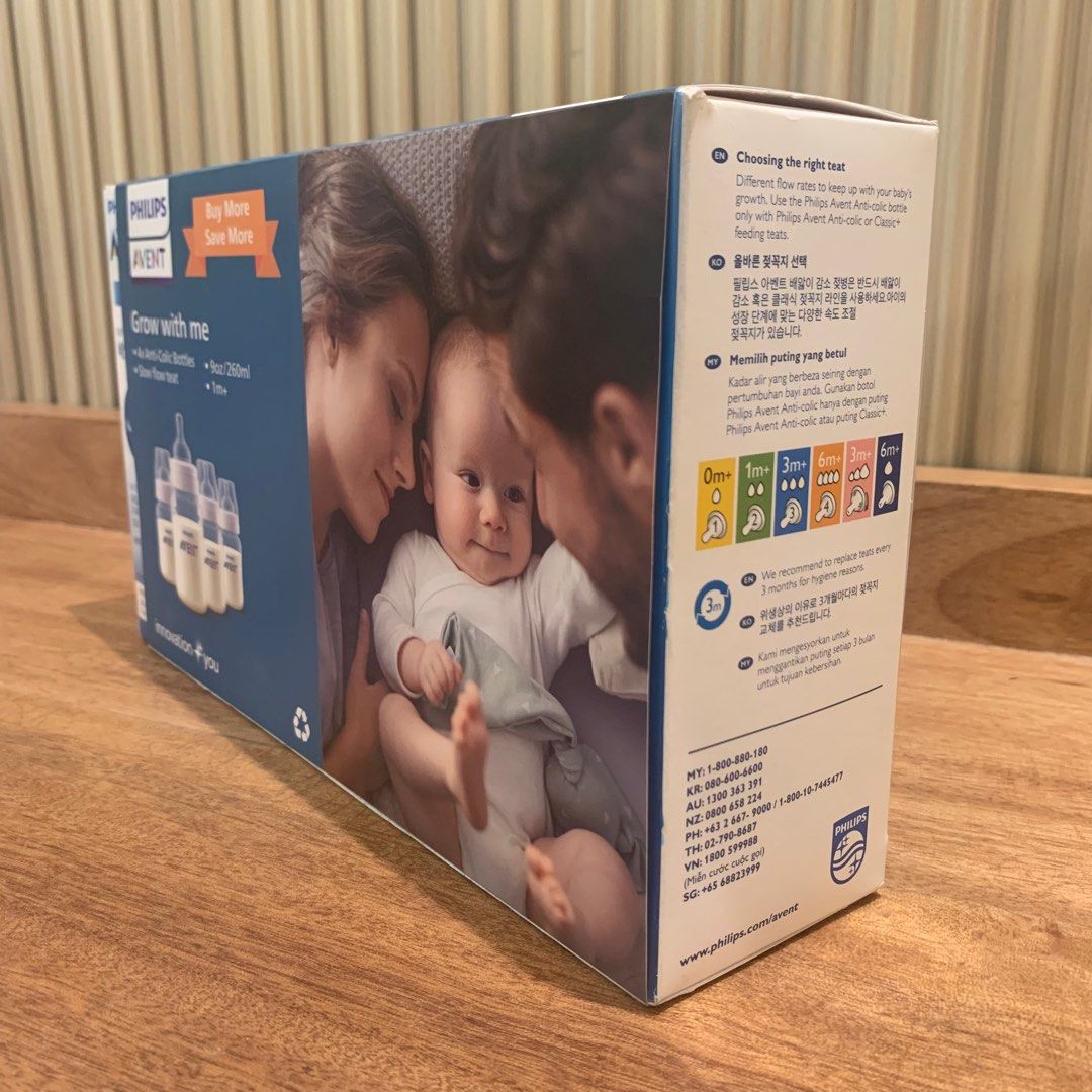 Philips Avent Anti-Colic Feeding Bottles 1m+ (Category: Breastfeeding & Bottle Feeding) located in Mandaluyong City. Submitted by MyDepot (Listing ID 1378509564, Image 2). Description: Philips Avent Anti Colic Feeding Bottles 1m+ 4pcs. Anti-Colic Bottles 9oz/260ml Slow Flow teat.
