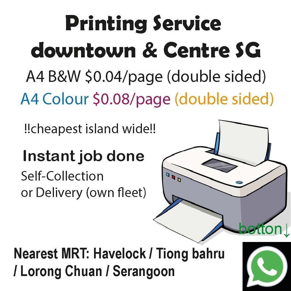 Printing service speed&cheap (Category: Printing, Design & Marketing) located in Singapore. Submitted by sgpapers.com (Listing ID 1319587362, Image 1). Description: A3/A4/A5/ custom size printing + scanning service + book print: comb bind, perfect bind (soft bind), coil bind (o bind), strip bind, saddle stitch bind, wire o bind, and more. flyer print, voucher print, resume print, photo print. can help edit cover and design cover if you don't have