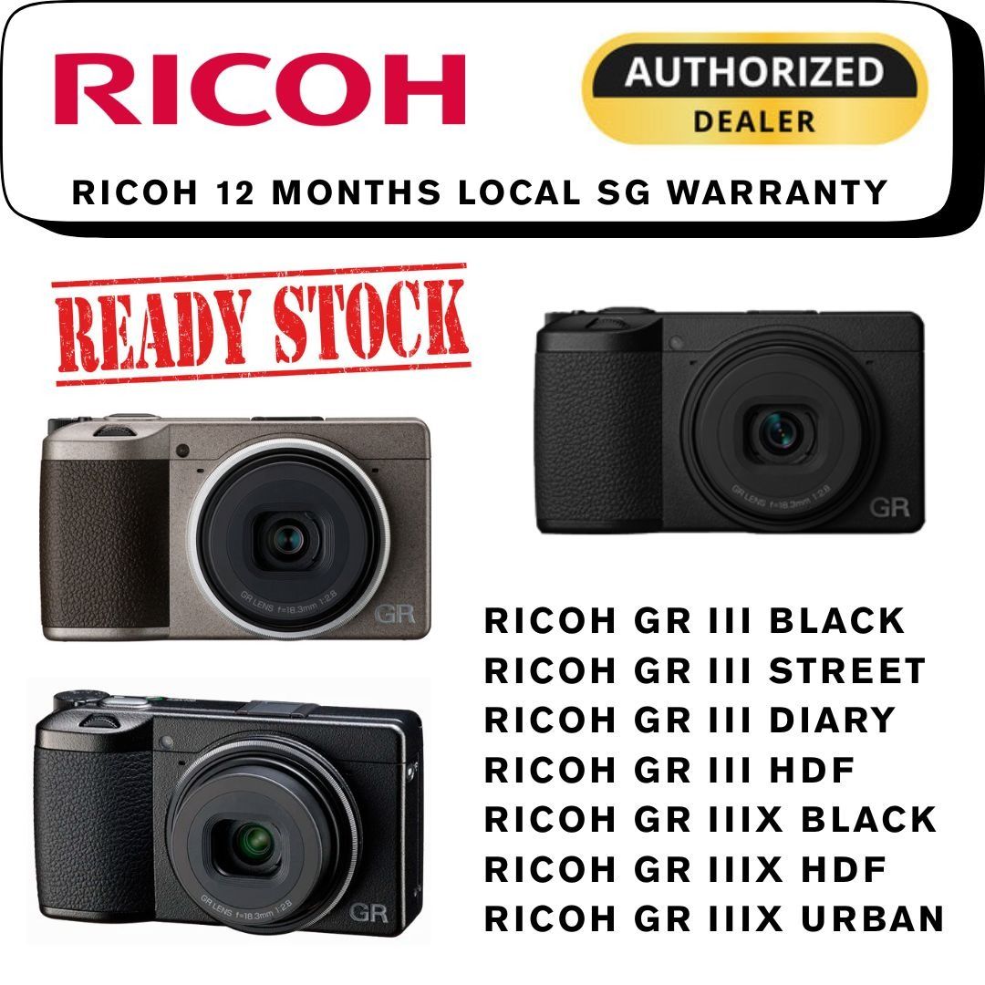 RICOH GR III BLACK / RICOH GR III STREET EDITION / RICOH GR III DIARY EDITION / RICOH GR III HDF / RICOH GR IIIX BLACK / RICOH GR IIIX URBAN EIDITON / RICOH GR IIIX HDF / RICOH GR3 (Category: Cameras) located in Singapore. Submitted by photographystore (Listing ID 1378364439, Image 1). Description: RICOH GR III BLACK - $1388 RICOH GR III STREET - $1498 RICOH GR III DIARY - $1588 RICOH GR III HDF - $1599 RICOH GR IIIX BLACK - $1588 RICOH GR IIIX U
