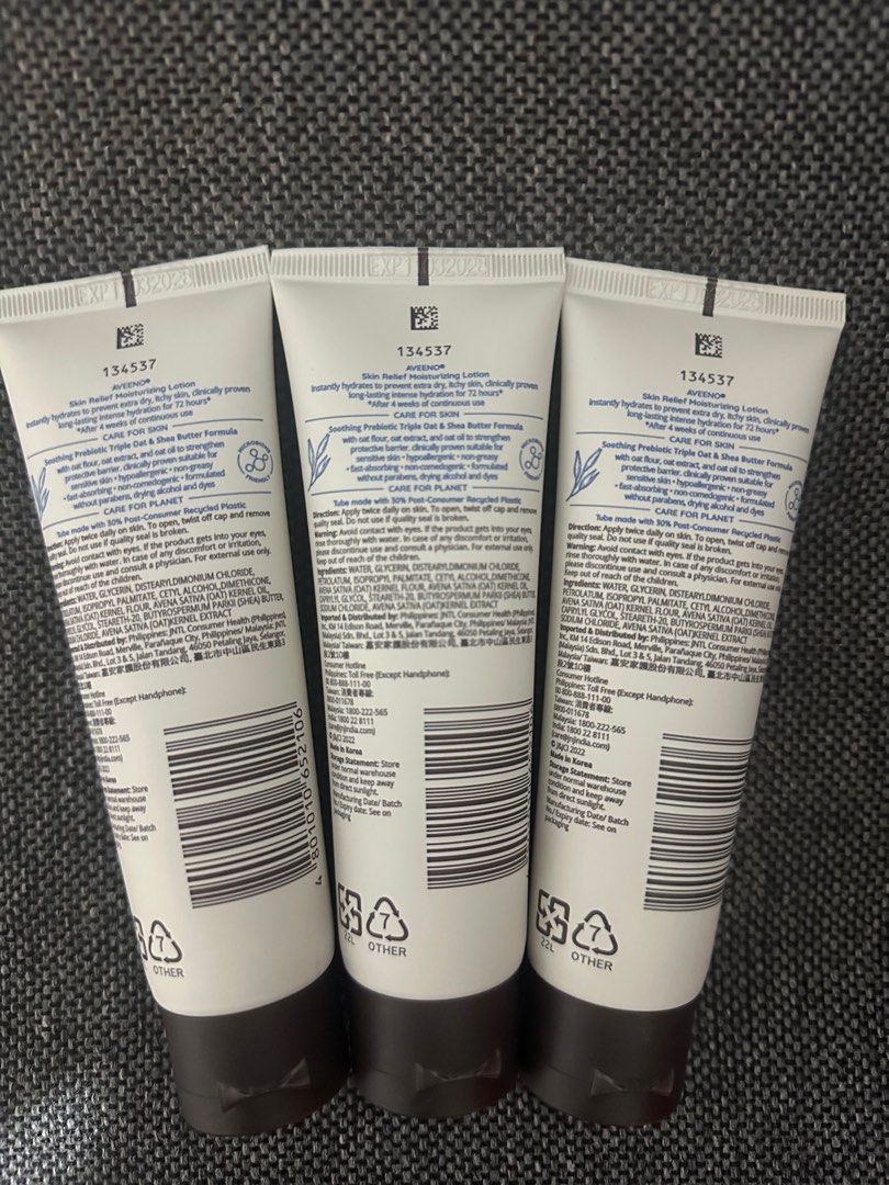 [SET] Aveeno Skin Relief x 3 (Category: Face Care) located in Manila. Submitted by jean_closet (Listing ID 1378346840, Image 2). Description: Brandnew and sealed Never opened 2028 expiry Rfs bought the big tub na, just kept 1 71ml for travel use .