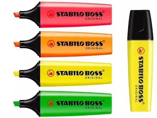 Set of 4 Stabilo Boss Original Highlighters (Category: Stationery & School Supplies) located in Singapore. Submitted by stationery321 (Listing ID 1378379026, Image 1). Description: Set of 4 Stabilo Boss Original highlighters. Includes pink, orange, yellow and green. Meet up location: NEX or Serangoon Gardens or Hougang 1 Contact 83398740 to arrange for meet up 9 sets left.