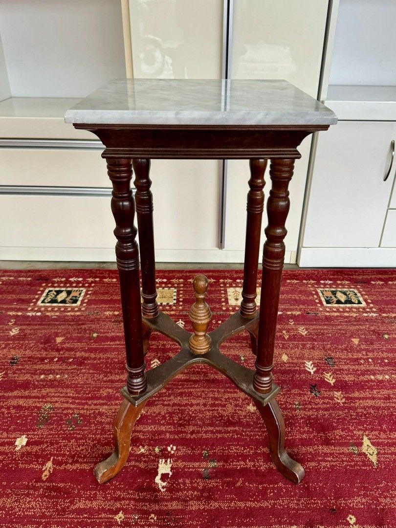 Solid Marble Top Side Table 15”L x 30”H Solid wood Marble top In good condition (Category: Tables & Sets) located in Manila. Submitted by eloizavill76462 (Listing ID 1378436345, Image 1). Description: Solid Marble Top Side Table 15”L x 30”H Solid wood Marble top In good condition.