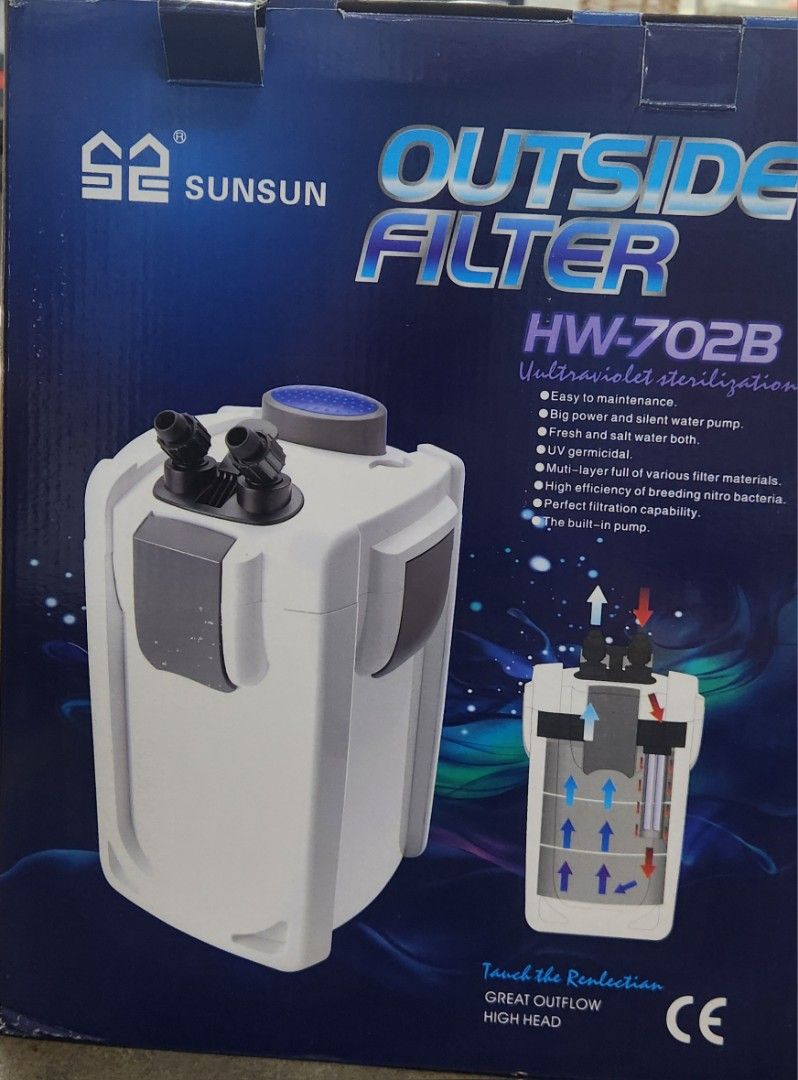 SunSun HW-702B Outside Filter with UV Sterilization (Category: Homes & Other Pet Accessories) located in Singapore. Submitted by snownsnow33 (Listing ID 1378437852, Image 1). Description: - SunSun HW-702B external filter - Built-in UV sterilizer for clear water - Includes all parts (as shown) - High filtration capacity - Promotes beneficial bacteria growth - Easy to maintain.