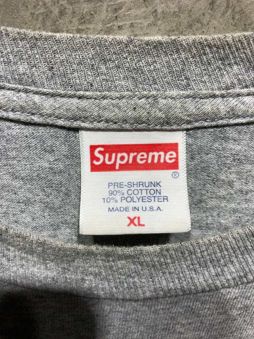 Supreme Lil Kim tee (Category: Luxury Apparel) located in Quezon City. Submitted by johnpaulperezzz (Listing ID 1378383852, Image 3). Description: NAME: Supreme Lil Kim tee COLOR: Gray SIZE: XL on tag FIT: XXL Dimension: Width: 26 Length: 31 Shoulder: 23 Sleeves: 9 Hem: 27 CONDITION: 8/10 ISSUE: -crack print at the front of the tee -stain at the front print PRICE: 5k .