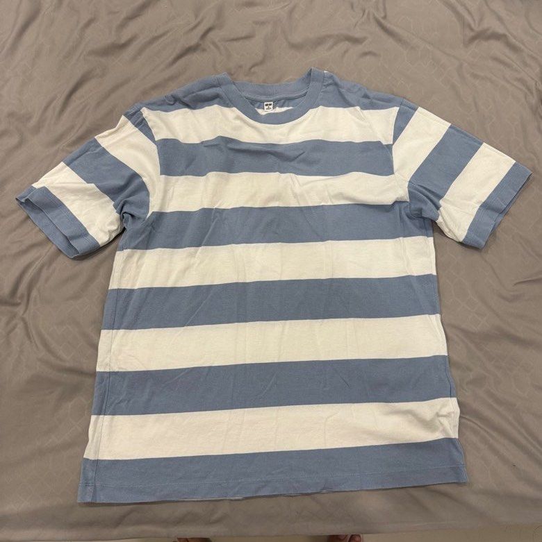 Uniqlo Striped T-Shirt - Size M (Category: Tshirts & Polo Shirts) located in Singapore. Submitted by limts89 (Listing ID 1378488698, Image 3). Description: Uniqlo striped t-shirt in size M. Features a blue and white striped design. Made in Indonesia. Great for casual wear. In excellent condition..