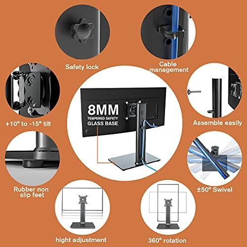 Universal Monitor Stand for 13-32" ScreensSingle LCD Computer Monitor Free-Standing Desk Stan Riser for 13 inch to 32 inch screen with Swivel, Heght Adjustable, Rotation, Holds One (1) Screen up to77Lbs(HT05B-001)) 18772 (Category: Other Accessories) located in Singapore. Submitted by plentiful88 (Listing ID 1378531299, Image 3). Description: This monitor stand is designed for screens from 13 to 32 inches. It features a tempered glass base, 360-d