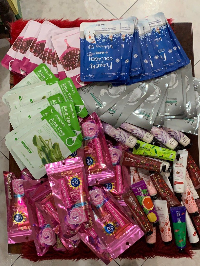 100pcs. Assorted Skin Care For take all (Category: Face Care) located in Quezon City. Submitted by jaianaapura (Listing ID 1383730488, Image 2). Description: For take all 100pcs. Skin Care Assorted❗️ Good for pang start up package business for only ₱3,000 pesos. Facial Mask, Eyemask, Sunscreen & Hand cream..