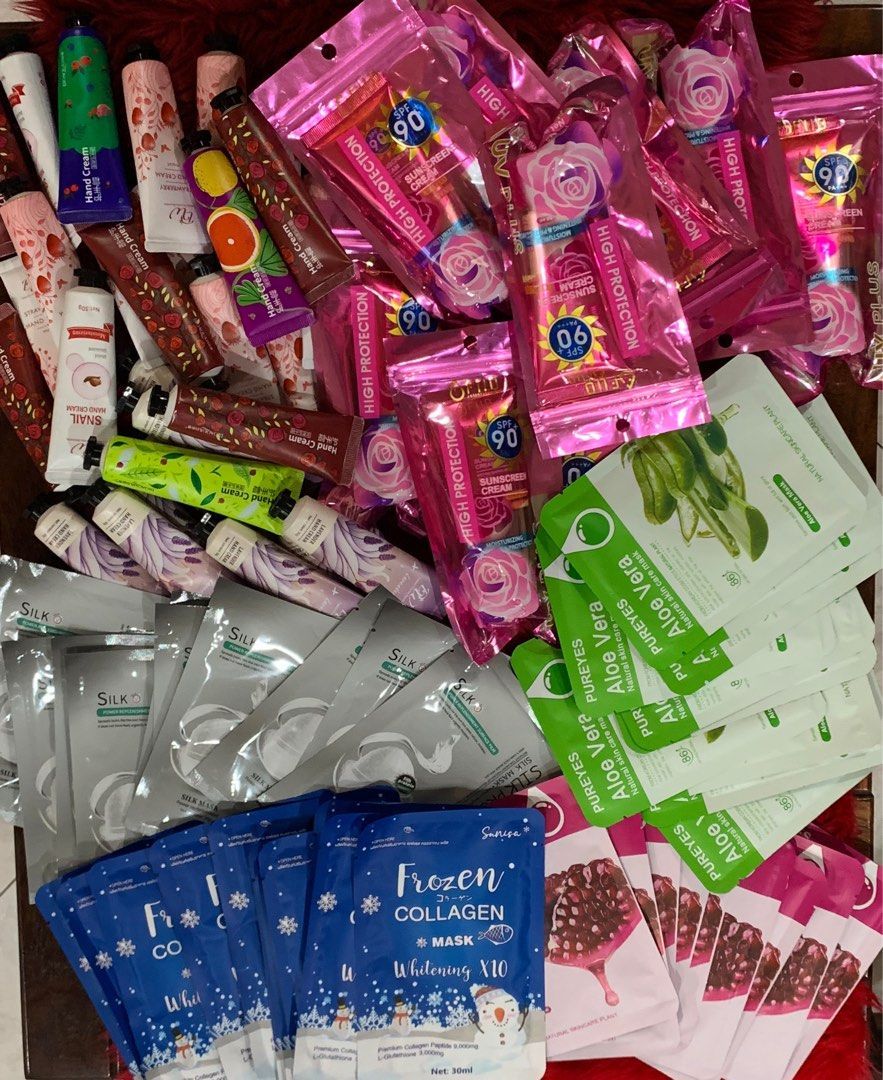 100pcs. Assorted Skin Care For take all (Category: Face Care) located in Quezon City. Submitted by jaianaapura (Listing ID 1383730488, Image 3). Description: For take all 100pcs. Skin Care Assorted❗️ Good for pang start up package business for only ₱3,000 pesos. Facial Mask, Eyemask, Sunscreen & Hand cream..